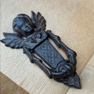 Vintage Angelic Cast Iron Door Knocker / Wall Decor - excellent Victorian